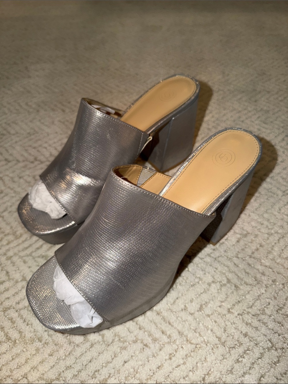 Urban Outfitters Silver Metallic Open-Toe Block Heel Mules